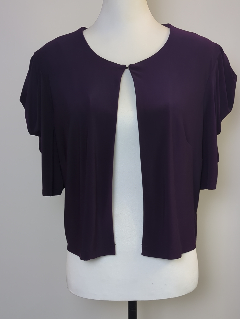 Dressbarn Purple Open Front Cropped Shrug Cardigan Short Sleeve SIZE 12